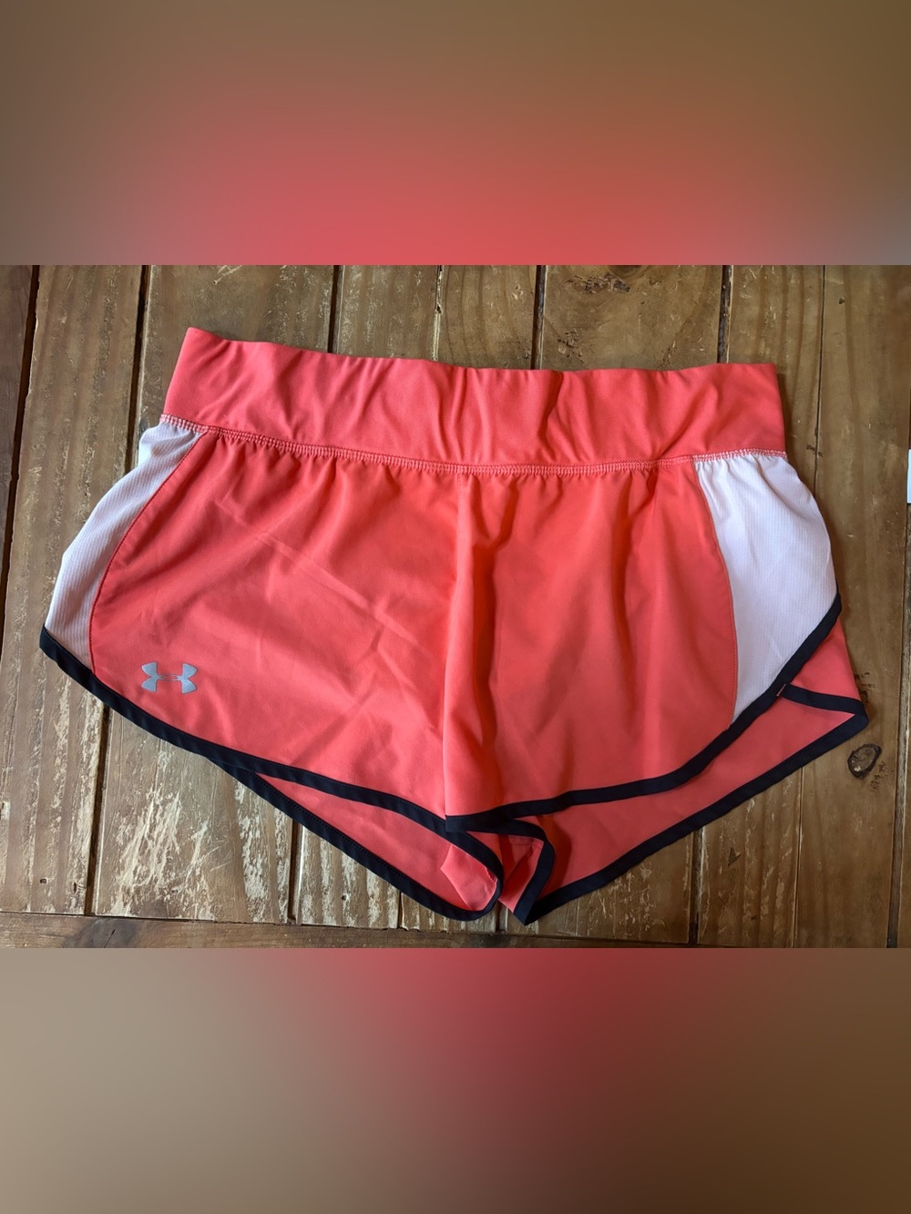 Under Armour Women's Coral Running Shorts with White Panels Large